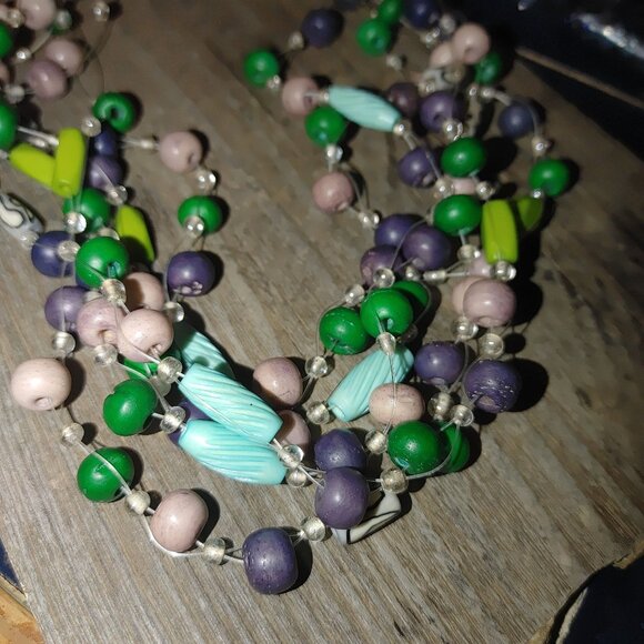 Necklace Statement Multicolored Beaded Adjustable Chain Lobster Clasp 16 inch - Picture 5 of 7